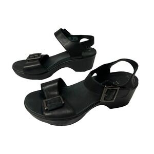 Dansko Black Leather Sandals Womens 10.5/41 Slingback Wedge Comfort Platform